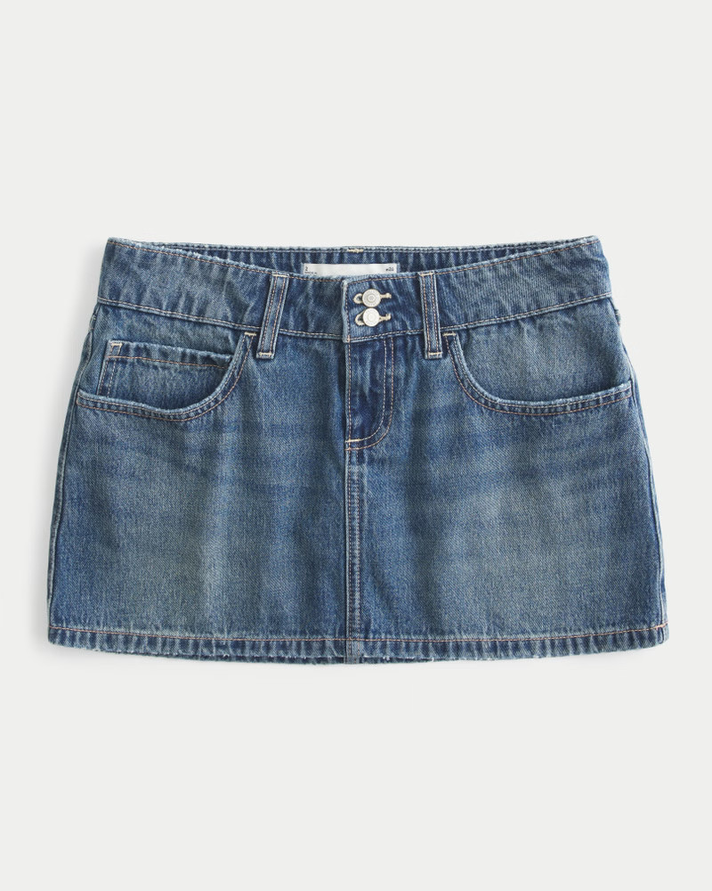 Women's Low-Rise Embroidered Denim Mini Skort from Hollister | Hollister (US)