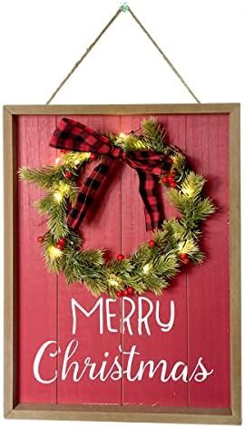 HOMirable Merry Christmas Sign with Wreath LED Lighted Decor Home Holiday Farmhouse Decoration Vi... | Amazon (US)