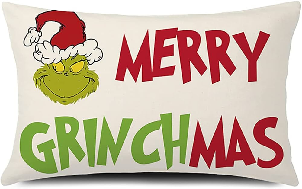 GTEXT Christmas Throw Pillow Cover Merry Christmas Pillow Cover Christmas Cushion Cover Linen 20 ... | Amazon (US)