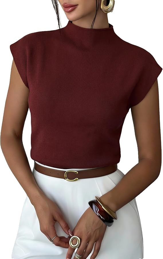 LaGracia Women's Mock Neck Sleeveless Sweater Vest Casual Cap Sleeve Summer Sweater Knit Pullover... | Amazon (US)