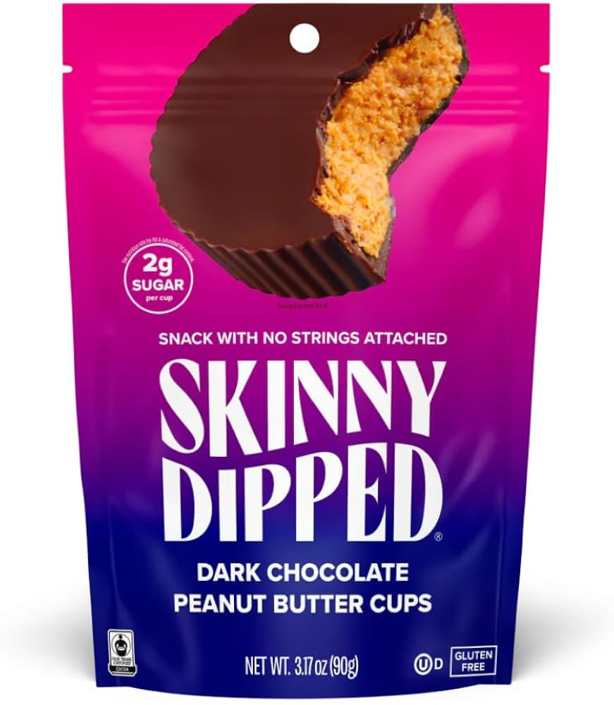SkinnyDipped Dark Chocolate Peanut Butter Cups, 2g Sugar per Cup, Keto Friendly, No Stevia, Glute... | Amazon (US)