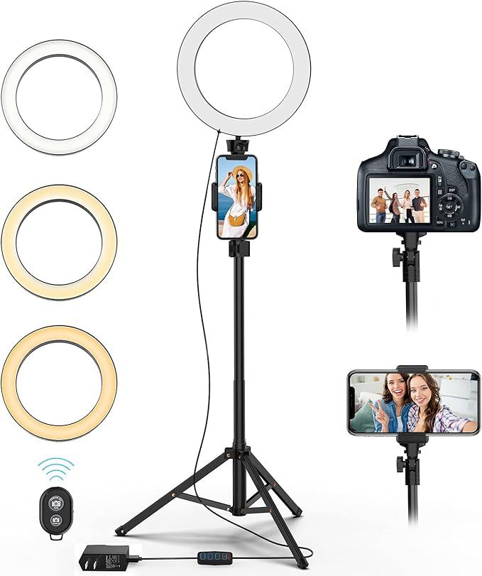 Selfie Ring Light with Tripod Stand and Phone Holder LED Circle Lights Halo Lighting for Make Up ... | Amazon (US)