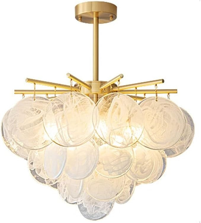 White Cloudy Glass Chandelier, Modern Minimalist Hanging Ceiling Light Golden Brass Trim E15 Ener... | Amazon (US)