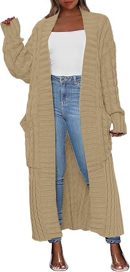 ANRABESS Womens Long Cardigan Sweater 2024 Oversized Coat Long Sleeve Open Front Knit Maxi Outwea... | Amazon (US)