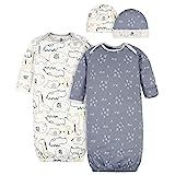 Gerber Baby Boys' 4-Piece Organic Gown and Cap Set, Wild Guy Grey, 0-6 Months | Amazon (US)