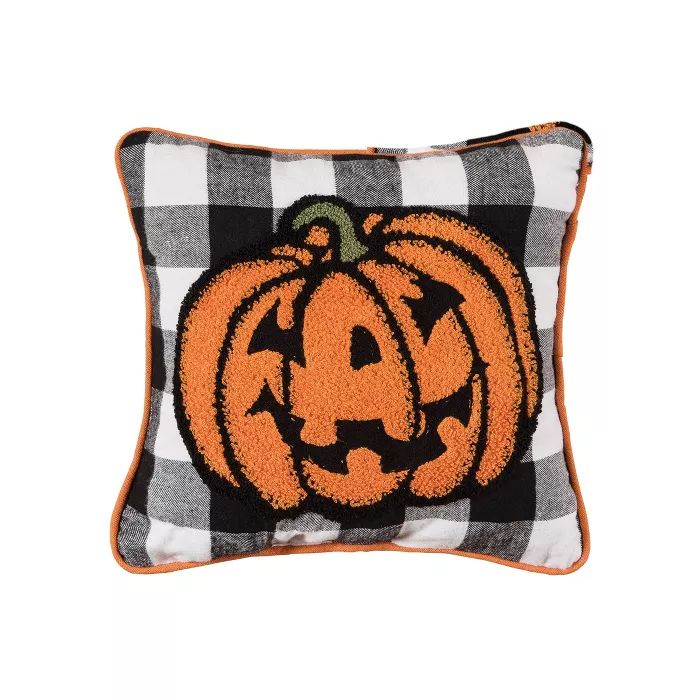 C&F Home 12" x 12" Jack-O-Lantern Pumpkin Black and White Check Tufted Halloween Throw Pillow | Target