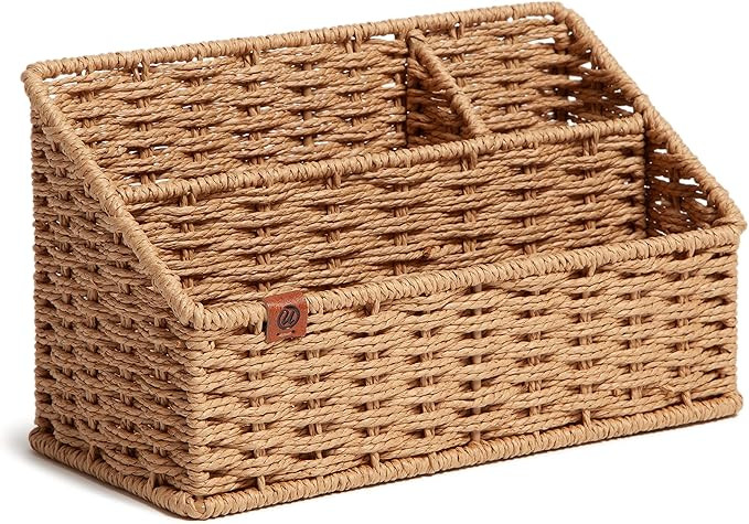 U Brands Woven All-in-1 Desk Organizer, Rattan-Inspired Wicker Style Office Organization Supplies... | Amazon (US)