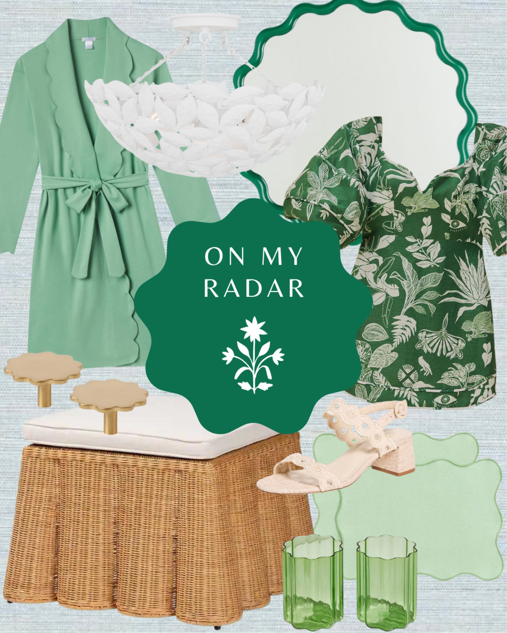 Scalloped hardware, wavy mirror, lake pajamas, mini dress, raffia sandals, scallop table linens, wicker ottoman, white flush mount

#LTKSpringSale #LTKhome #LTKstyletip