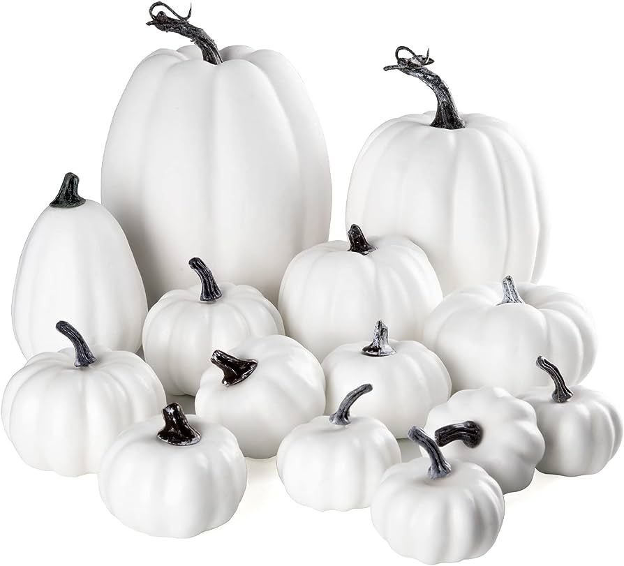 Joyhalo14 Pack White Pumpkins for Decorating, Fake Pumpkins for Decorating, Artificial Pumpkins, ... | Amazon (US)