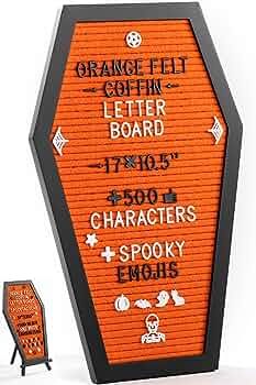Coffin Letter Board Orange With Spooky Emojis +500 Characters, and Wooden Stand - 17x10.5 Inches ... | Amazon (US)