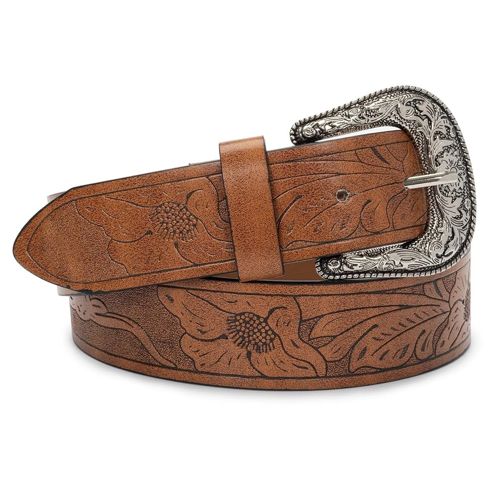 INOGIH Adjustable-Vintage-Western-Cowboy-Belt Women Men - Cowboy-Style Engraved-Buckle Belt for J... | Amazon (US)