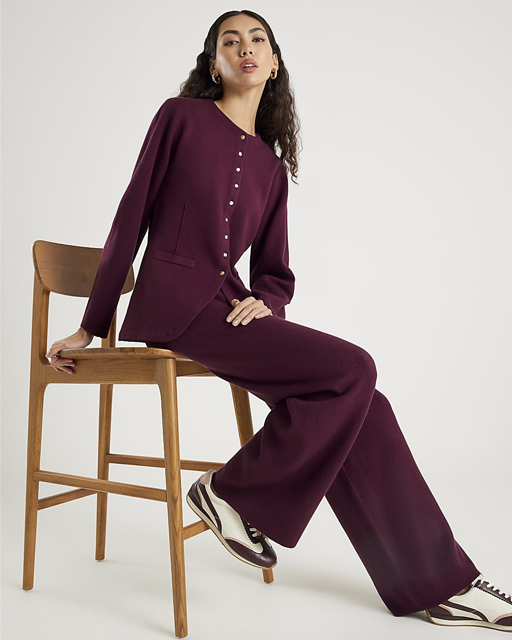 Red Knitted Wide Leg Trousers | River Island UK & IE