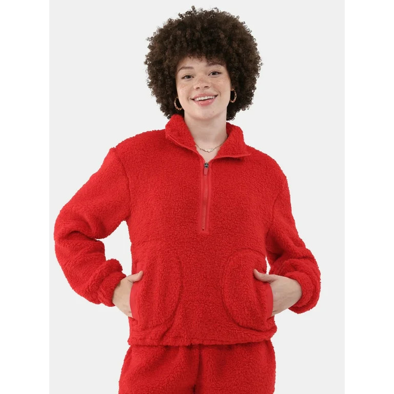No Boundaries Half Zip Plush Pullover with Pockets, Women's and Women's Plus | Walmart (US)
