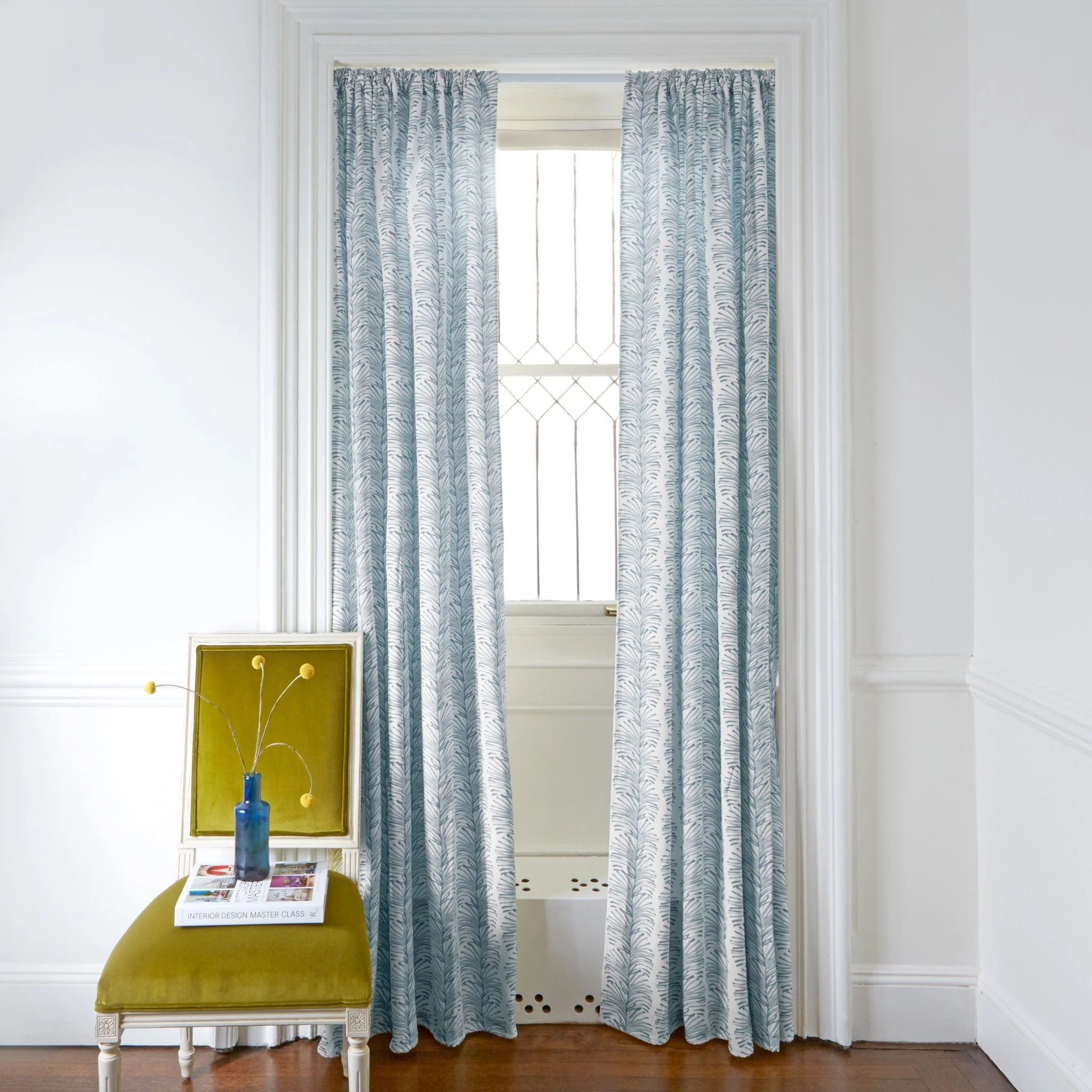 Pepper Home | Sky Blue Botanical Stripe Custom Curtains | Pepper