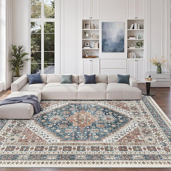8x10 Area Rugs for Living Room,Large Washable Rug,Blue | Amazon (US)