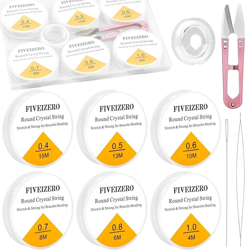 Elastic Bracelet String Cord, 6 Rolls 0.4mm, 0.5mm, 0.6mm, 0.7mm, 0.8mm, 1mm Crystal Clear Stretc... | Amazon (US)
