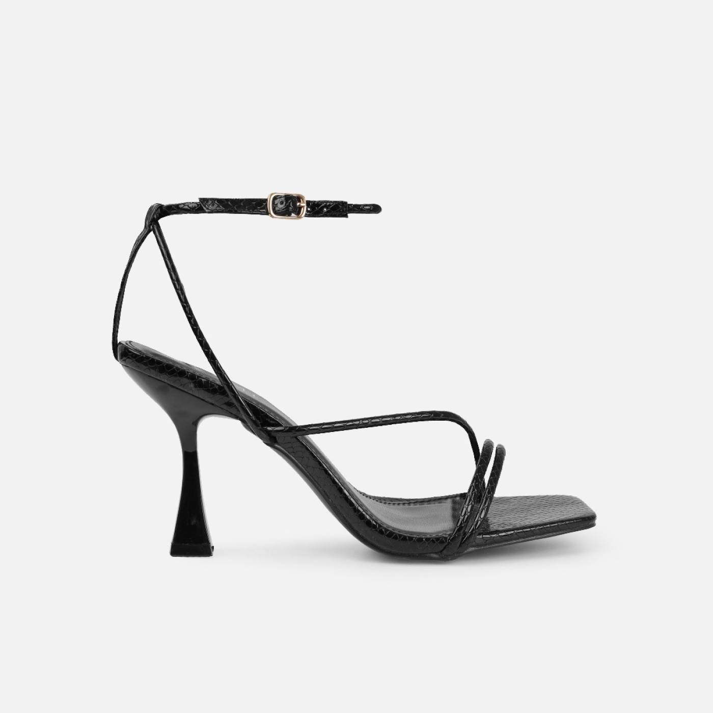 Zadal Black Faux Snake Print Toe Thong Mid Heels | Simmi Shoes