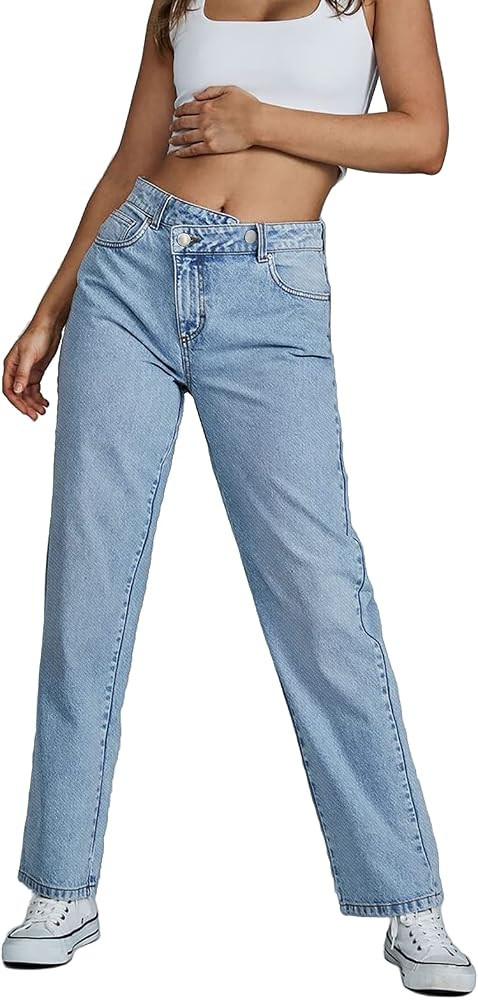 Women Baggy Jeans, High Waist Loose Boyfriends Denim Pants Mom Jeans for Teen Girls Wide Leg Stra... | Amazon (US)