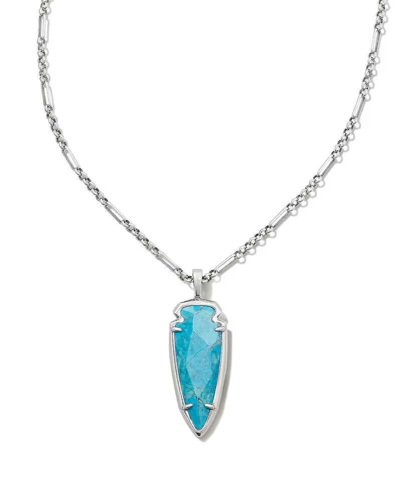 Skylar Vintage Silver Small Long Pendant in Variegated Dark Teal Magnesite | Kendra Scott