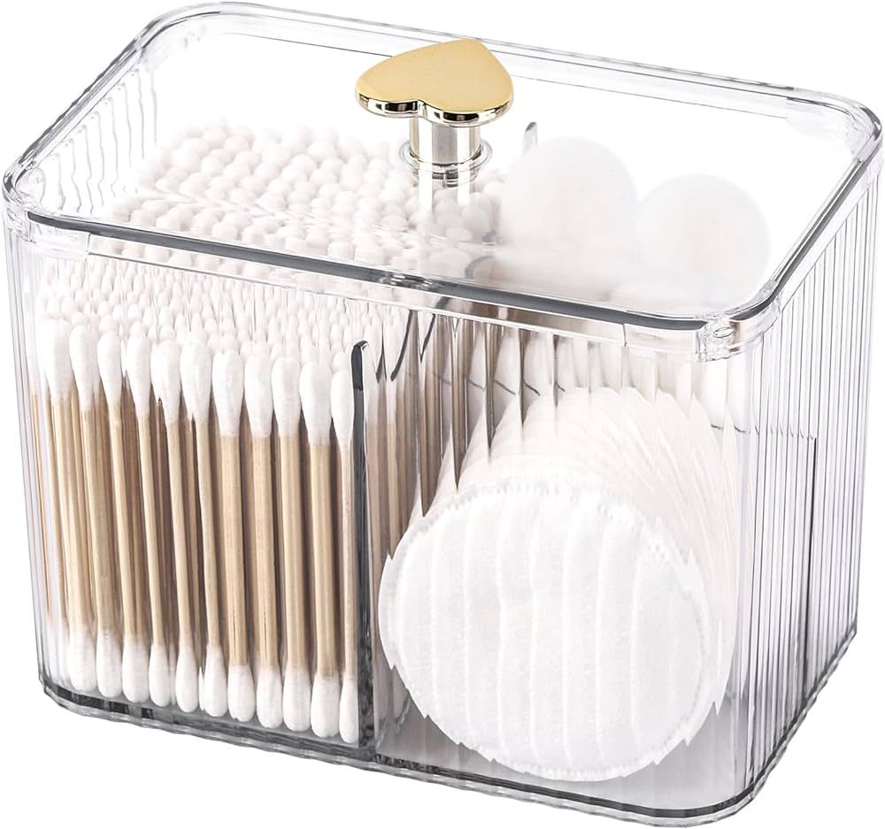 Tbestmax Qtip Holder Dispenser 3-Section Clear Bathroom Organizer Jar Cotton Swab/Pad/Ball Holder... | Amazon (US)