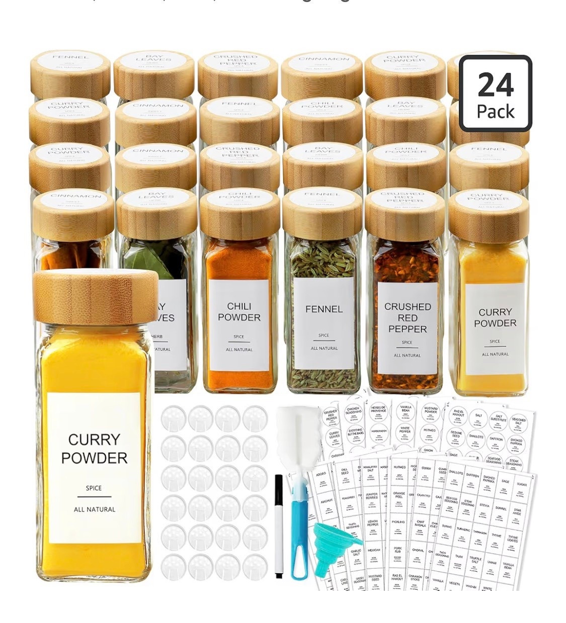  Glass Spice Jars with 398 Labels, 24 pcs 4oz Spice Containers with Bamboo Lids, Square Spice Bottles With Shaker Lids,Spice Organization for Cabinet,Drawer,Rack,Seasoning Organizer


#LTKHome