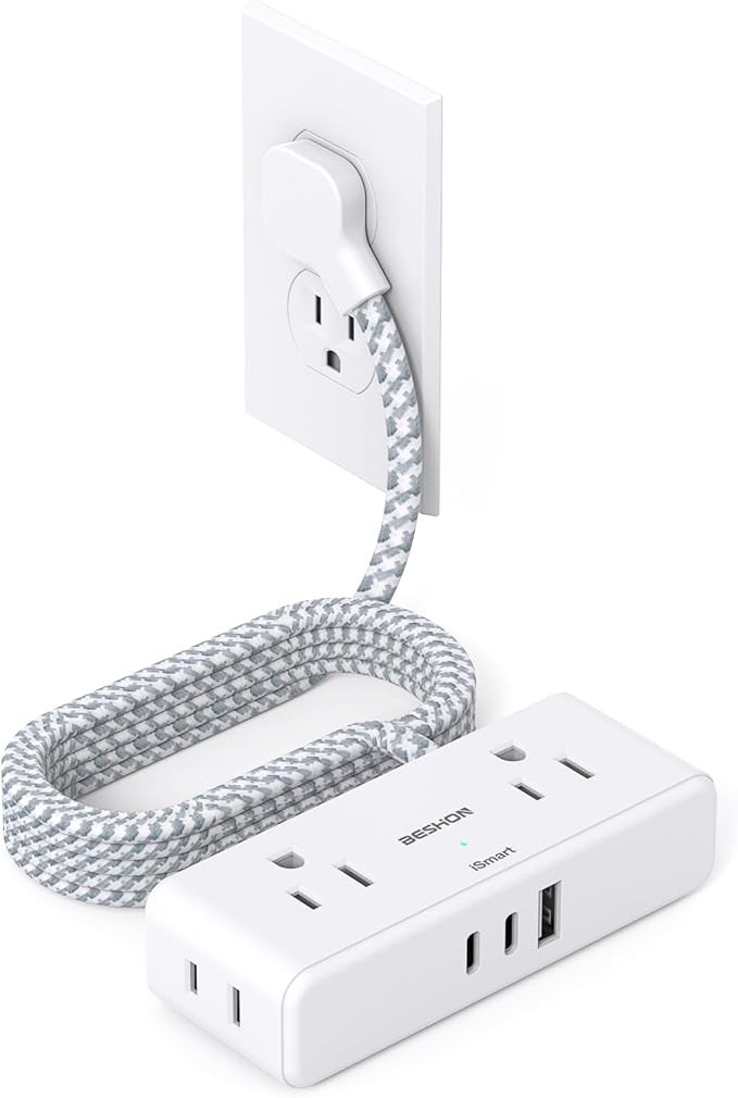 Flat Extension Cord 6 feet, Flat Plug Power Strip, 4 Widely Outlets with 3 USB Ports (2 USB C), 3... | Amazon (US)