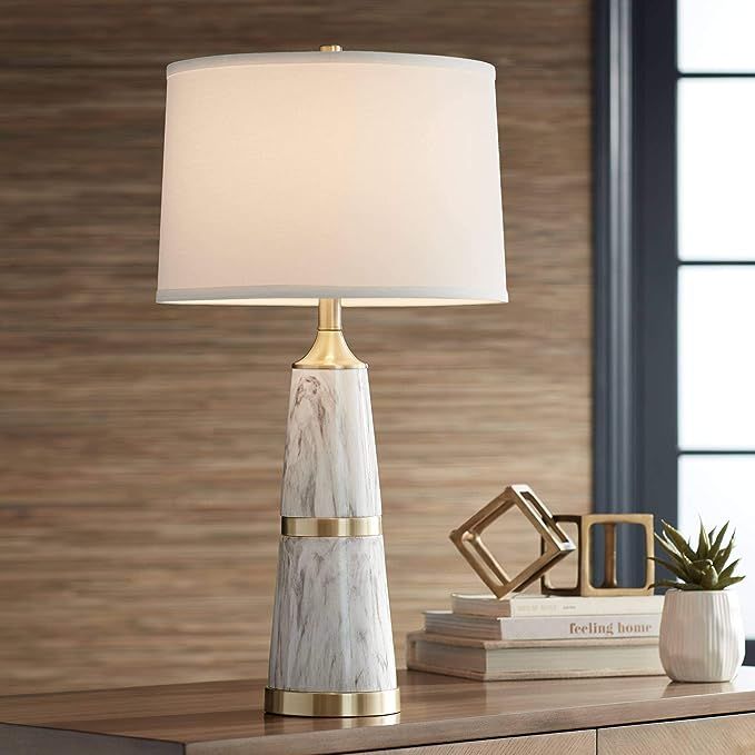 Ernest Modern Contemporary Style Table Lamp 29" Tall Faux Marble Tapering Column White Drum Shade... | Amazon (US)