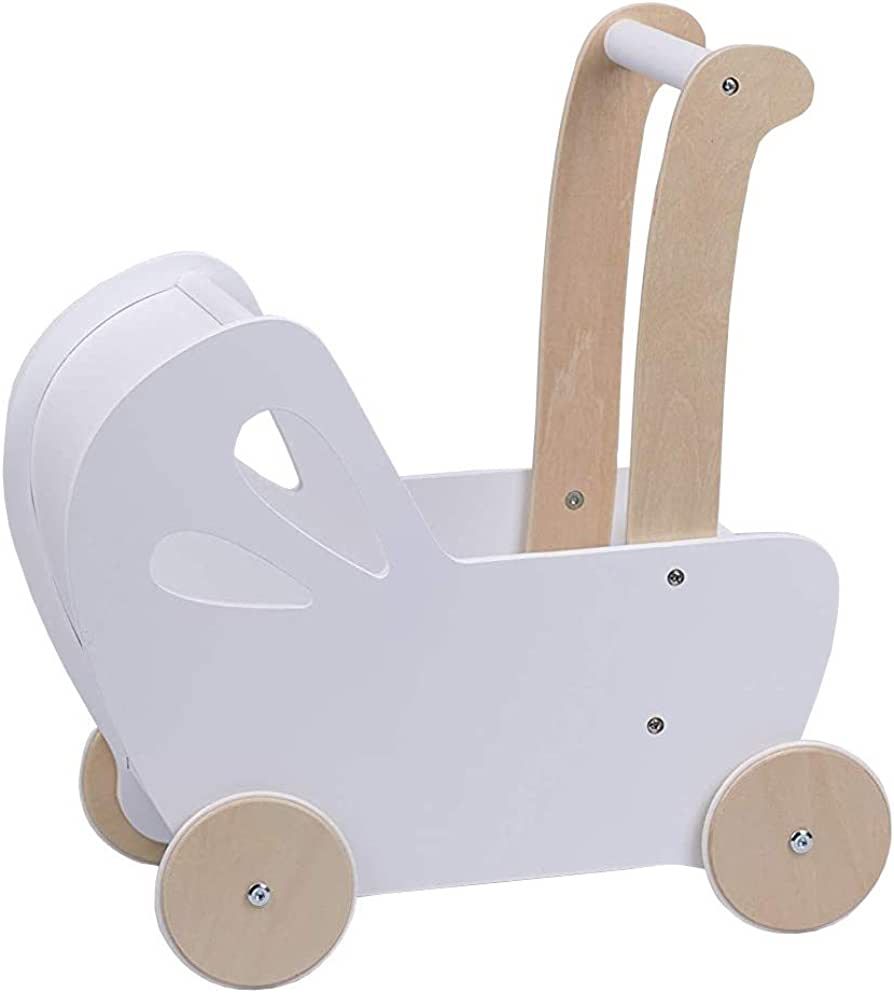 LINE Baby Doll Wooden Pram In White, Toddler Walking Toy | Amazon (US)