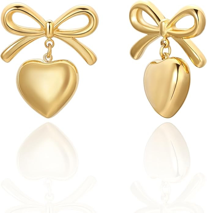 8YEARS Gold Bow Earrings for Women Dainty Ribbon Bow Stud Earrings Gold Dangle Drop Tassel Earrin... | Amazon (US)