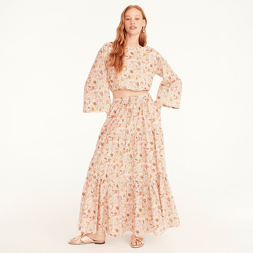Tiered organic cotton maxi skirt in Liberty® Garden of Life print | J. Crew US