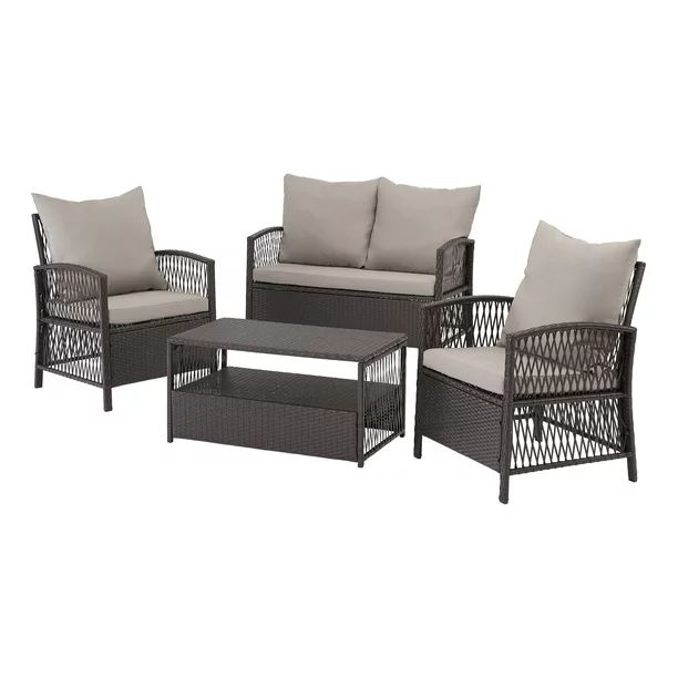 Mainstays Sanza Rattan 4-Piece Wicker Patio Furniture Conversation Set, Beige | Walmart (US)