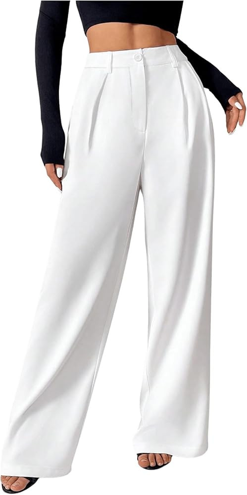 SOLY HUX Women's Wide Leg Dress Pants High Waisted Pleated Loose Work Office Trousers | Amazon (US)