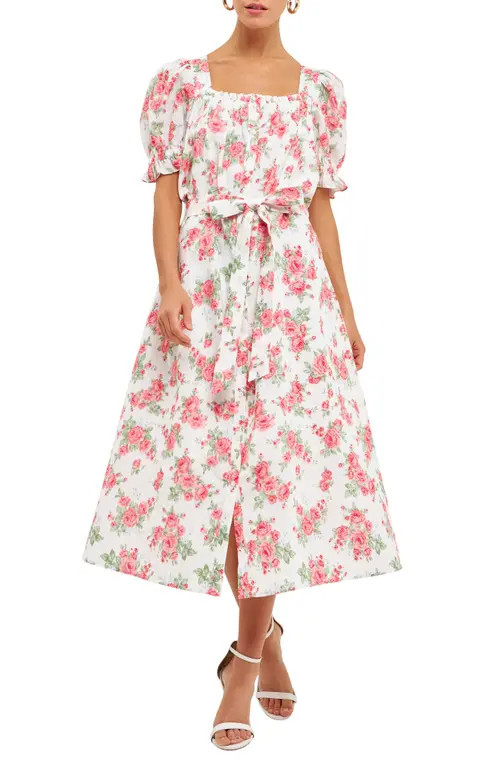 Endless Rose Floral Linen & Cotton Shirtdress in Ivory at Nordstrom, Size Small | Nordstrom