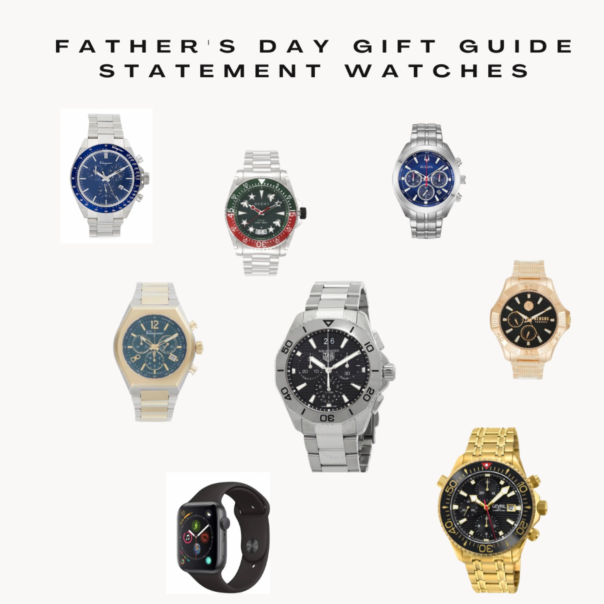 Father’s Day Gift Guide: Watches.
Gucci
Salvatore Ferragamo
Apple
Tag Heur
Bulova
etc

#LTKmens #LTKGiftGuide #LTKsalealert