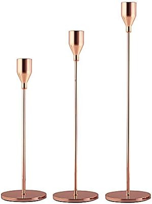 SUJUN Rose Gold Candle Holders Set of 3 for Taper Candles, Decorative Candlestick Holder for Wedd... | Amazon (US)