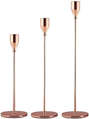 SUJUN Rose Gold Candle Holders Set of 3 for Taper Candles, Decorative Candlestick Holder for Wedd... | Amazon (US)