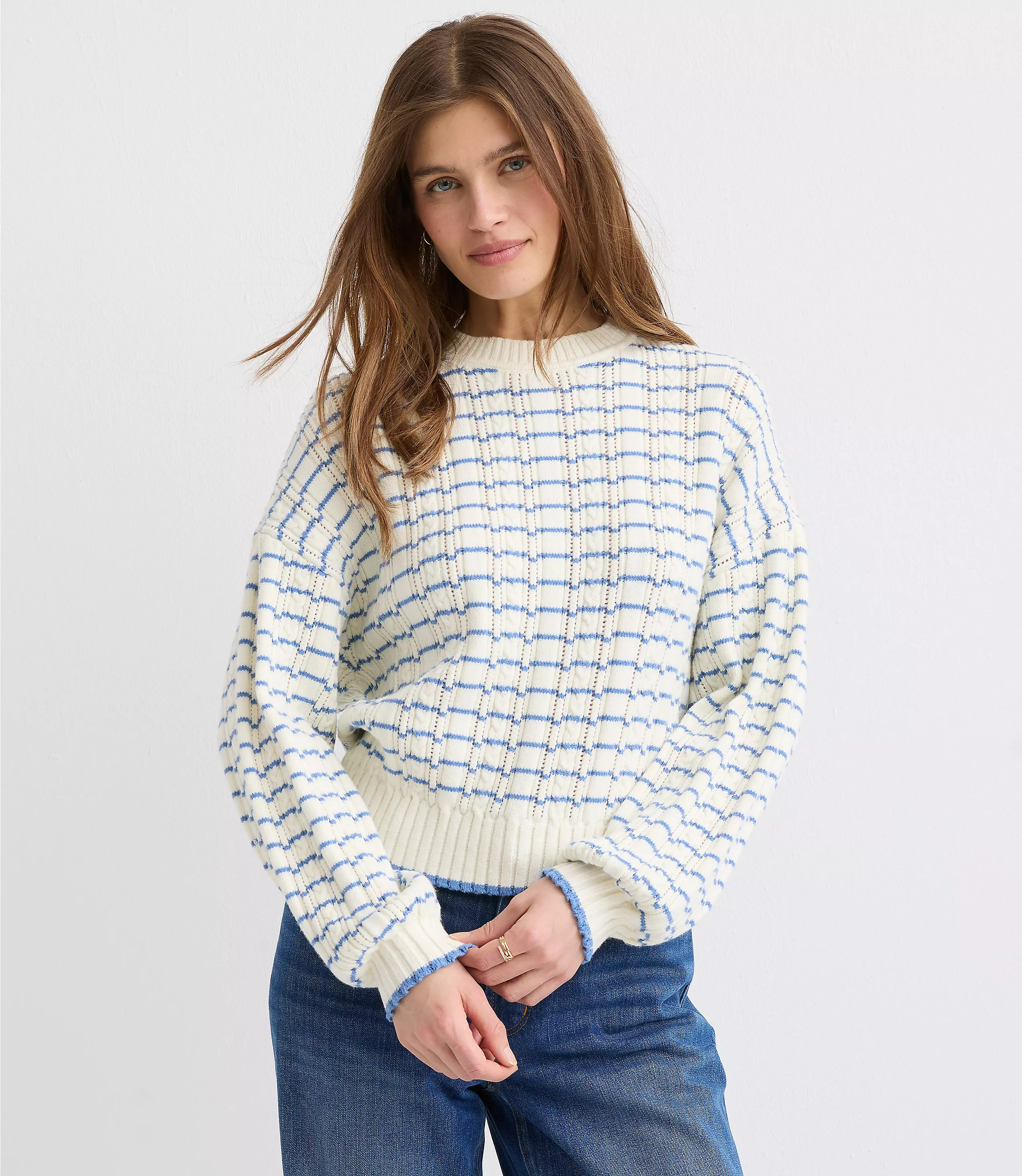 Stripe Ribbed Blouson Sweater | LOFT