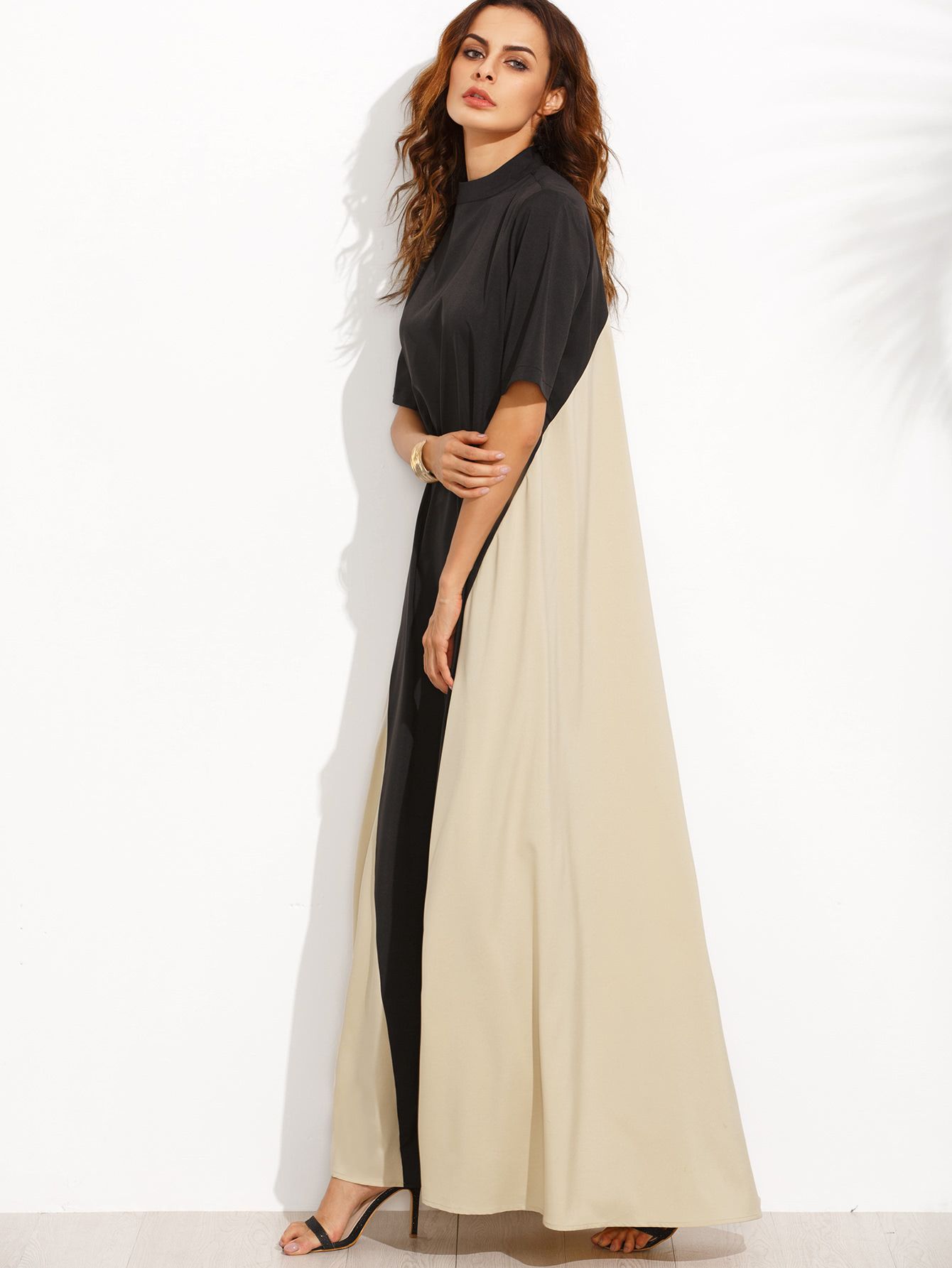 Color Block Mock Neck Maxi Tent Dress | SHEIN