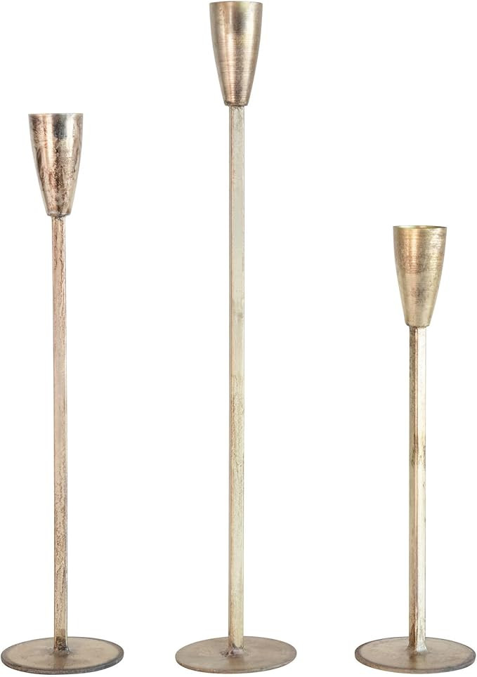 Creative Co-Op Metal Taper Holders, Antique Gold Finish, Set of 3 | Amazon (US)