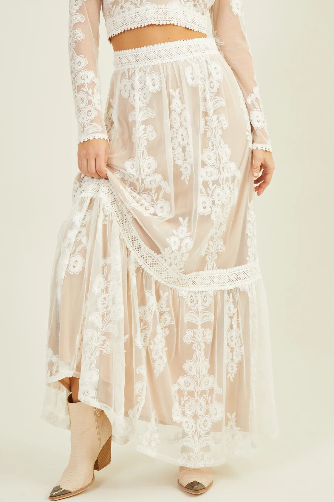 Arissa Embroidered Maxi Skirt in White | Altar'd State | Altar'd State