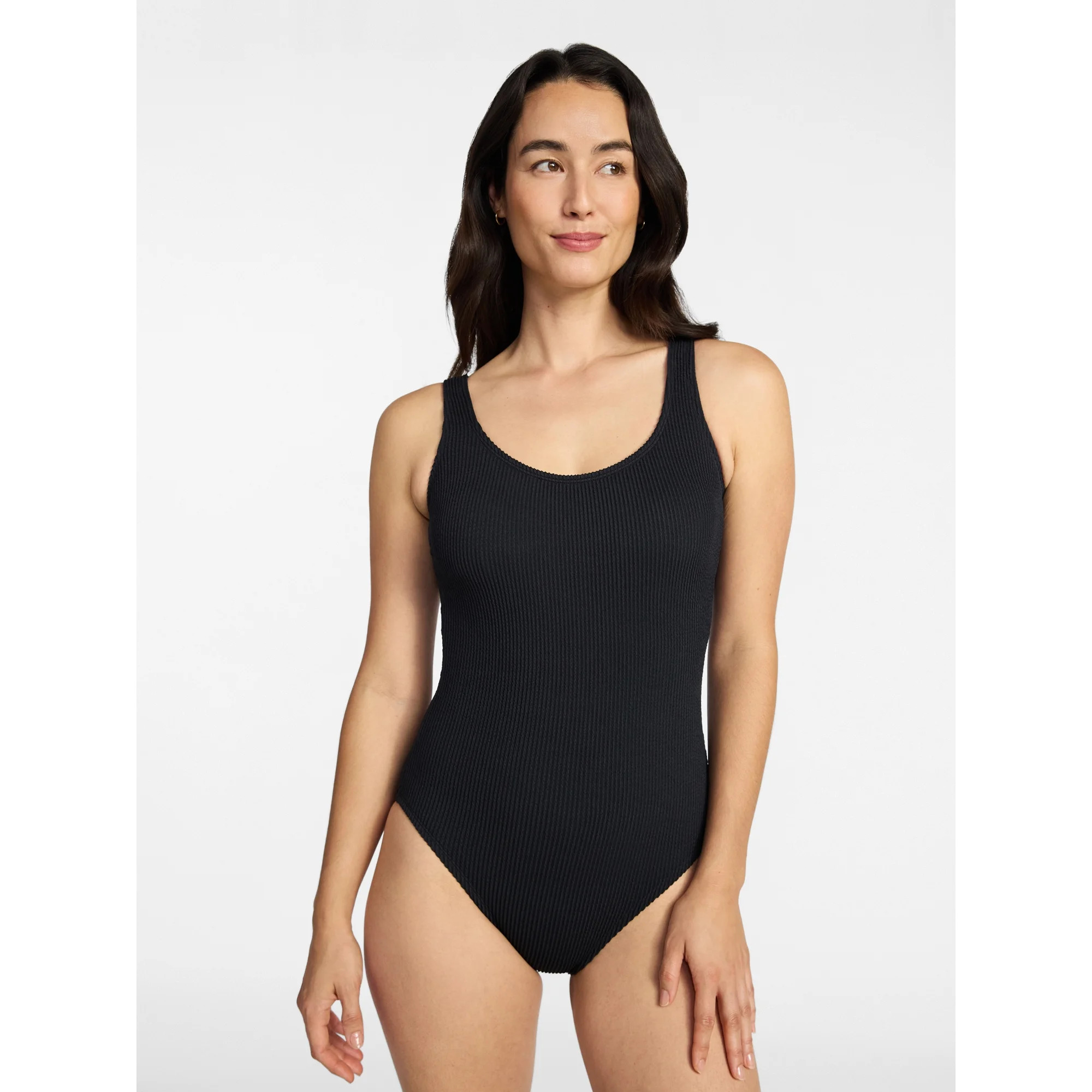 Time and Tru Women's and Women's Plus Crinkle Scoop Neck One Piece Swimsuit, Sizes XS-3X | Walmart (US)