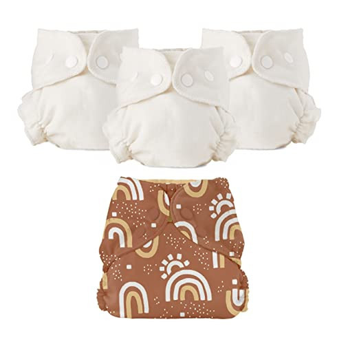Esembly Cloth Diaper Bundle Set, 3 Organic Absorbent Inners and 1 Waterproof Recycled Diaper Cover, Reusable Washable Diapers with Snap Closure, Size 2 (18-35lbs), Sunshower | Amazon (US)