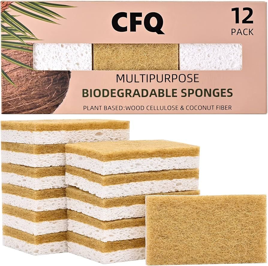 CFQ 12 Pack Biodegradable Sponges - Sponges Kitchen Natural Sponges for Dishes Natural Sponge Dis... | Amazon (US)