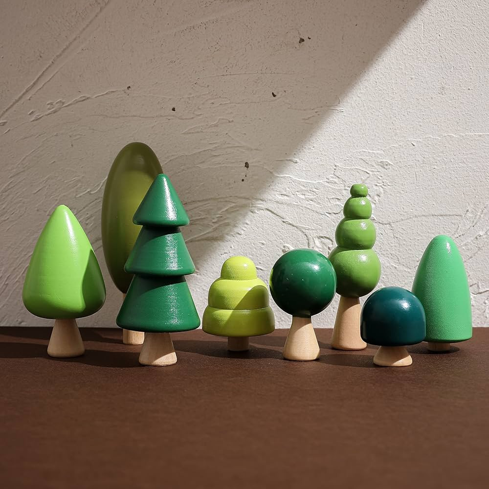 OESSUF 8Pcs Wooden Tree Toy Set Wooden Forest Various Sizes Natural Woodland Trees Creative Toddl... | Amazon (US)