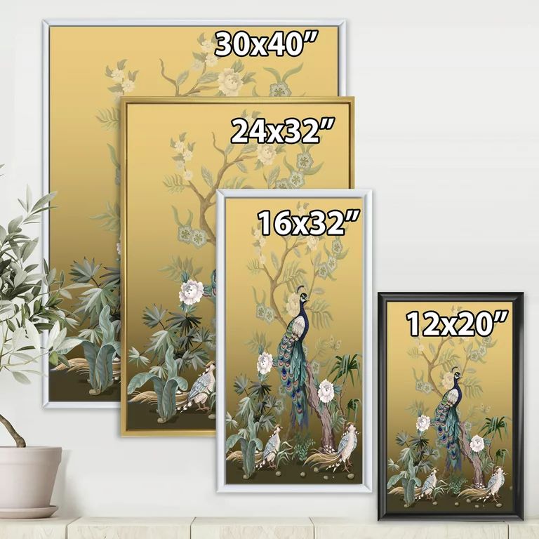 Designart 'Chinoiserie With Peonies and Birds VI' Traditional Framed Canvas Wall Art Print | Walmart (US)