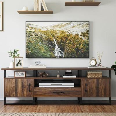 Mid Century Modern TV Stand, Tall Entertainment Center for 75 inch TV, Brown TV Console with Storage & Drawer | Target