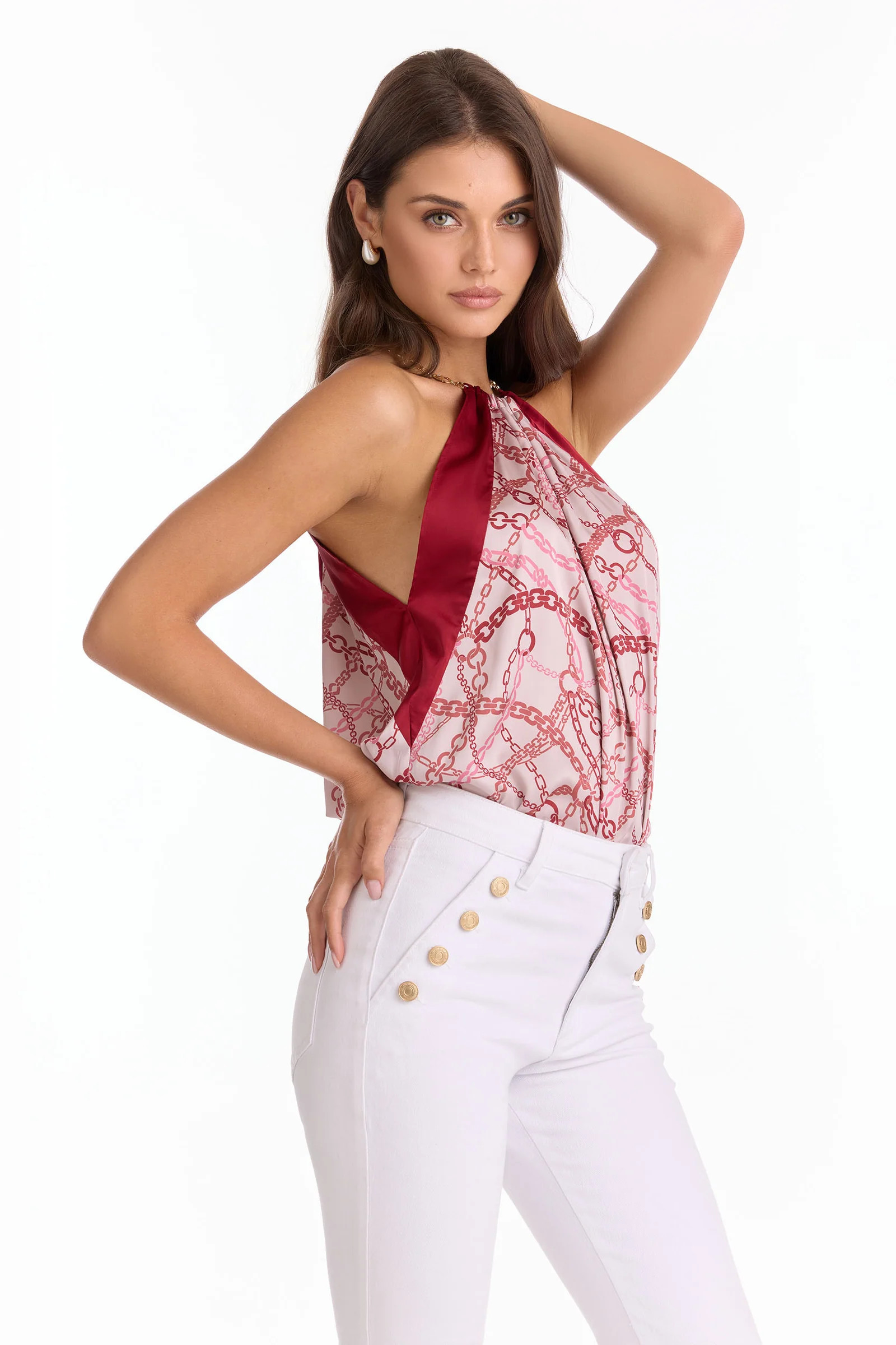 Mika Silky Halter Top - Pink Chain | The Noli Shop