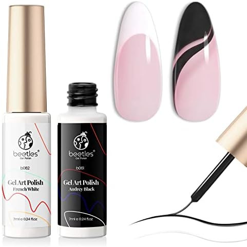Beetles Gel Polish Nail Art Gel Liner Set- 2 Popular Black White Colors Gel Art Paint for Swirl N... | Amazon (US)