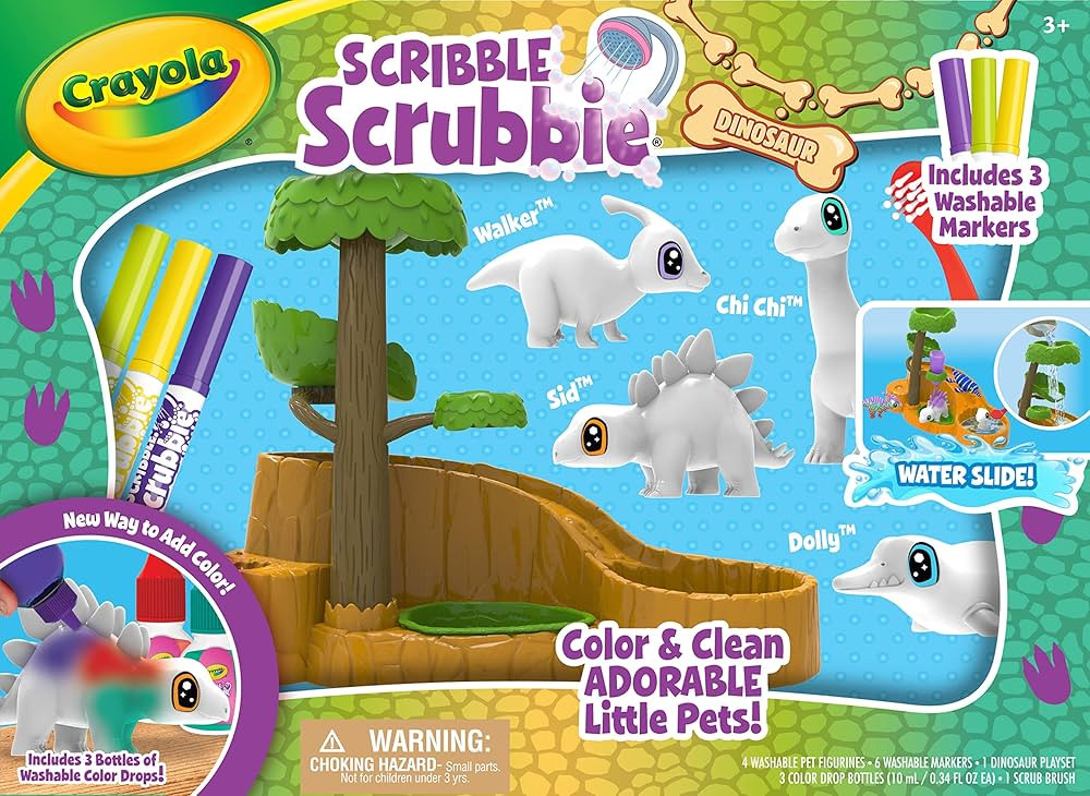 Crayola Scribble Scrubbie Pets Dinosaur Waterslide, Dinosaur Toys, Gifts for Kids, Ages 3+ | Amazon (US)
