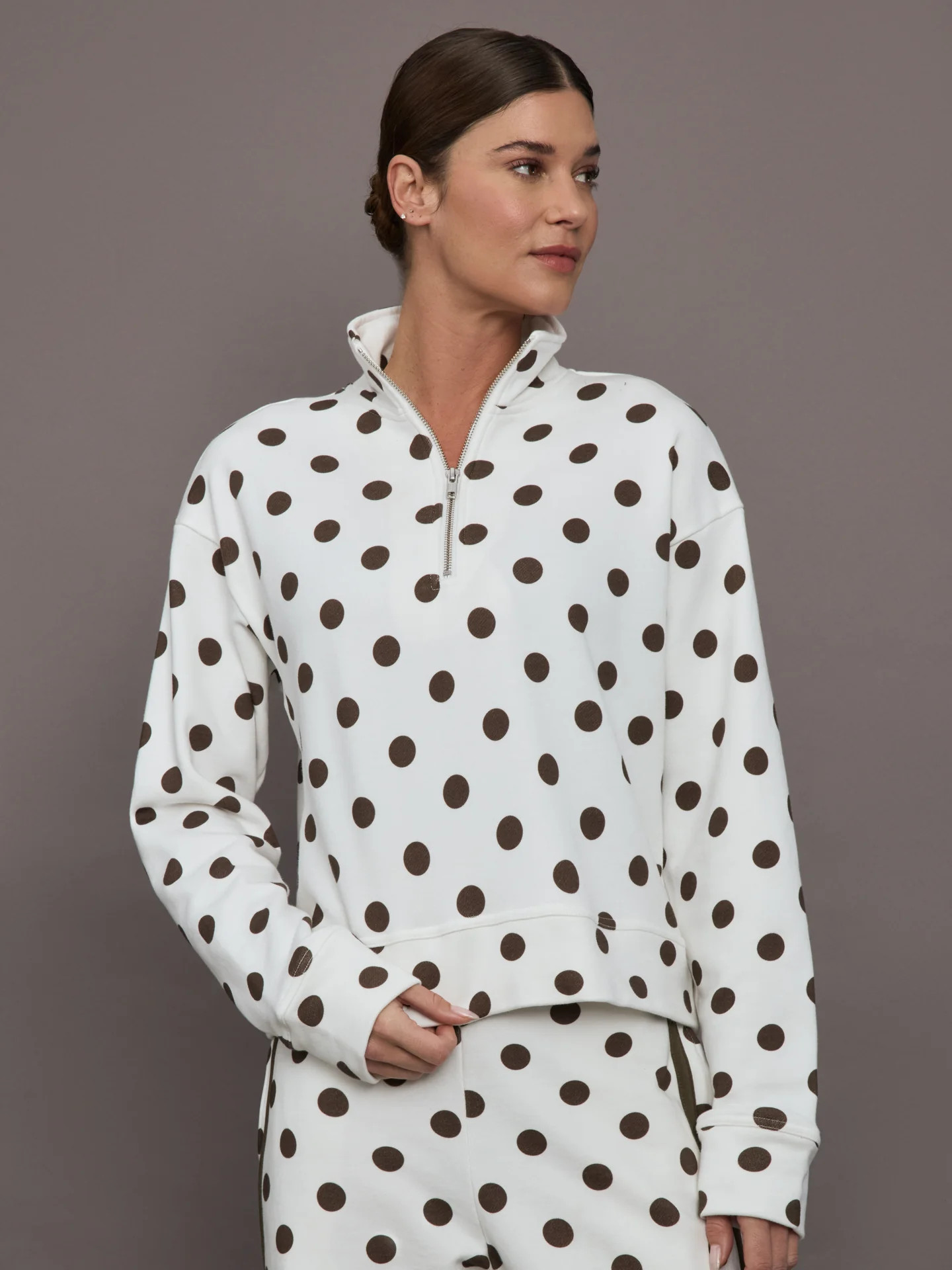 Polka Dot Half Zip - White/Carafe Polka Dot | Carbon38